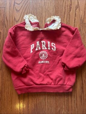 Zara Paris Graphic Ruffle Collar Kids Sweatshirt with Fleece - Red